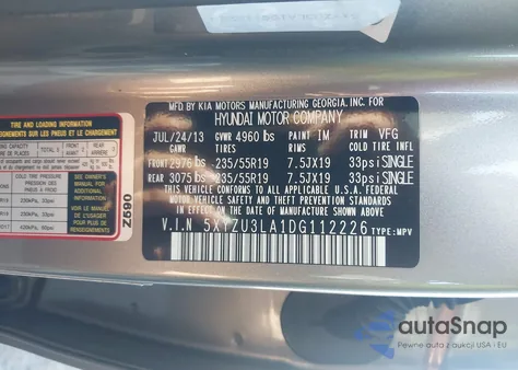 2013 Hyundai Santa Fe Sport 2.0T from USA, damaged, VIN 5XYZU3LA1DG112226